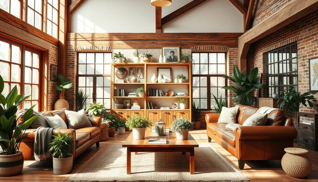 modern rustic interiors with indoor plants