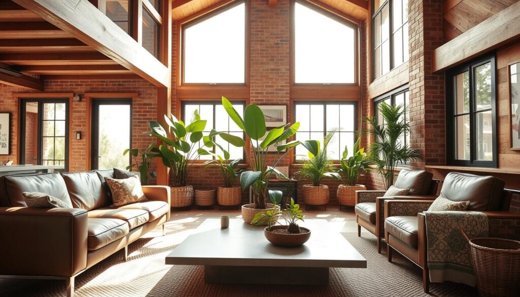 mid century modern interior with natural materials