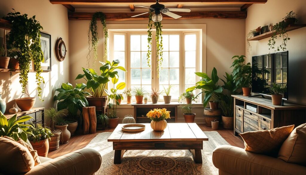 rustic chic home decorating with indoor plants